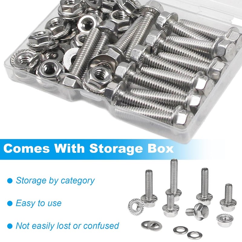 Yinpecly 15 Sets 1/4-20 x 3/4" Flanged Hex Head Bolts Kits, 1/4-20 Flange Hexagon Screws and Nuts,Flat & Spring Lock Washers, 304 Stainless Steel 18-8,Fully Threaded - Image 5
